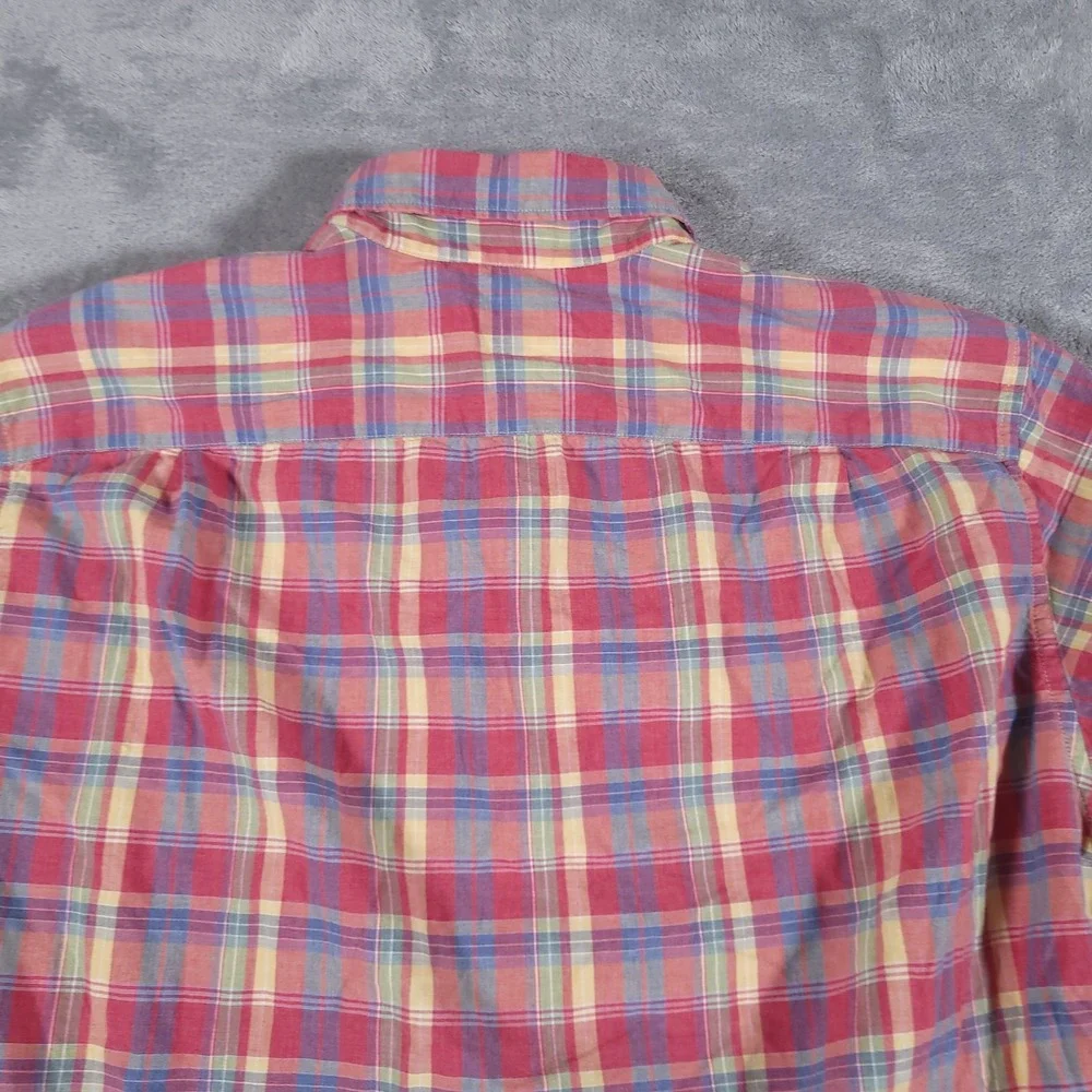 J Crew Shirt Mens Medium Red Yellow Blue Plaid Button Down Classic Cotton Casual